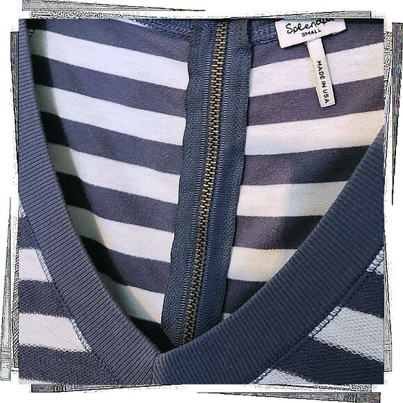 Parisian Influenced Blue & White Stripe Top w Artistic Back Zip (S) by Splendid - Picture 3 of 3
